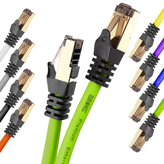 Duronic Câble Ethernet CAT8 GN 10M 2Ghz 2000MHz Vitesse 40Gbps S/FTP Câbles réseaux LAN internet network RJ45 blindés Haute Bande passante et transmission des données rapides Connecteurs or