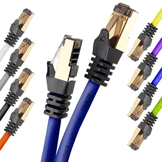 Duronic Câble Ethernet CAT8 BE 1,5M 2Ghz 2000MHz Vitesse 40Gbps S/FTP Câbles réseaux LAN internet network RJ45 blindés Haute Bande passante et transmission des données rapides Connecteurs or