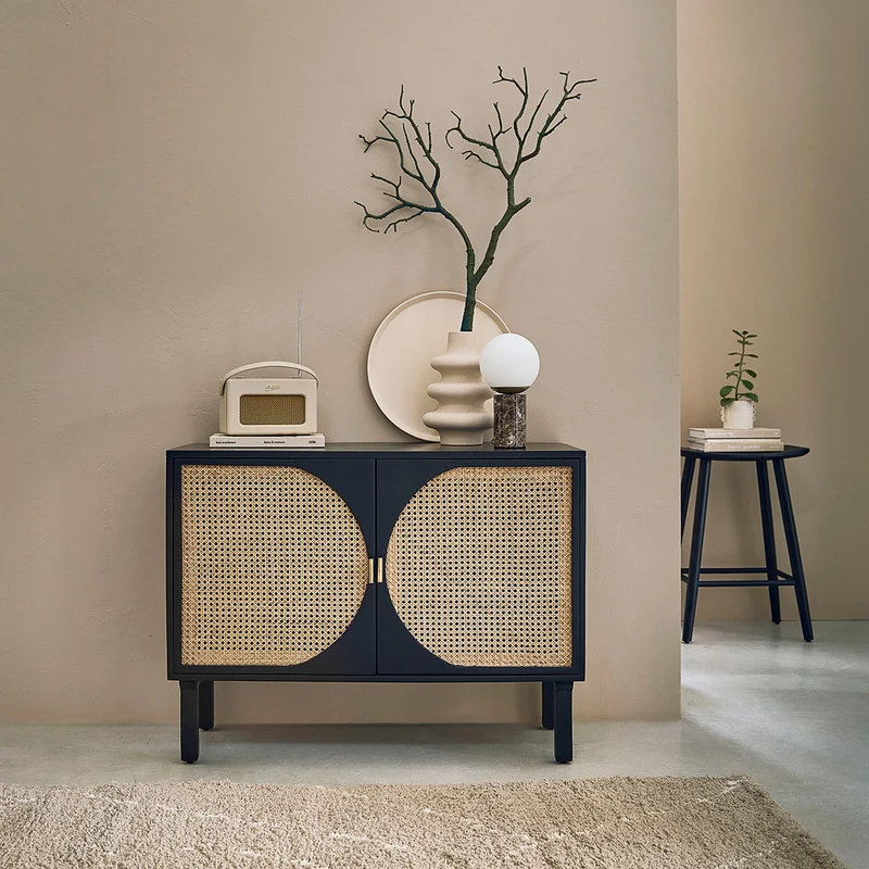 Buffet en manguier massif noir et cannage 100 cm