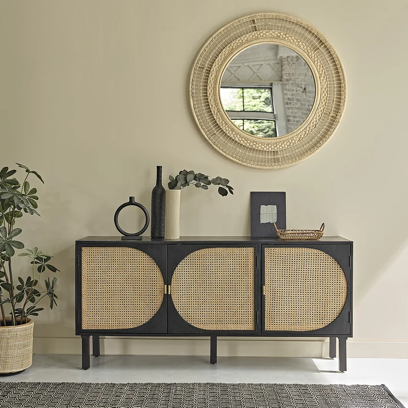 Buffet en manguier massif et cannage 160 cm