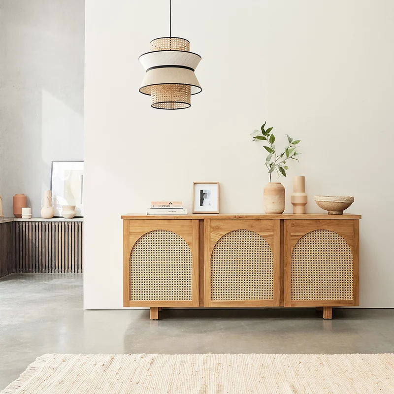 Buffet en teck massif et cannage 183 cm