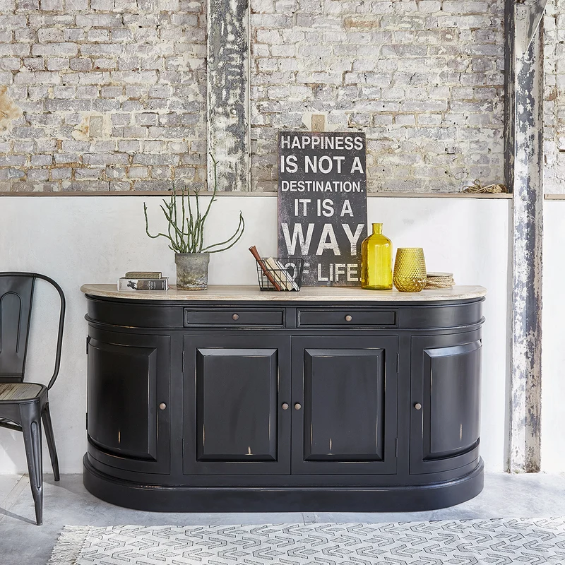 Buffet en acajou et teck massif 180 cm noir