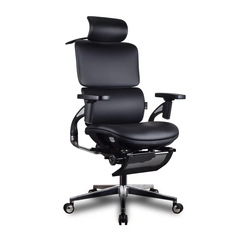 Chaise ergonomique de bureau - TERRANA PREMIUM Noire en cuir reconstitué
