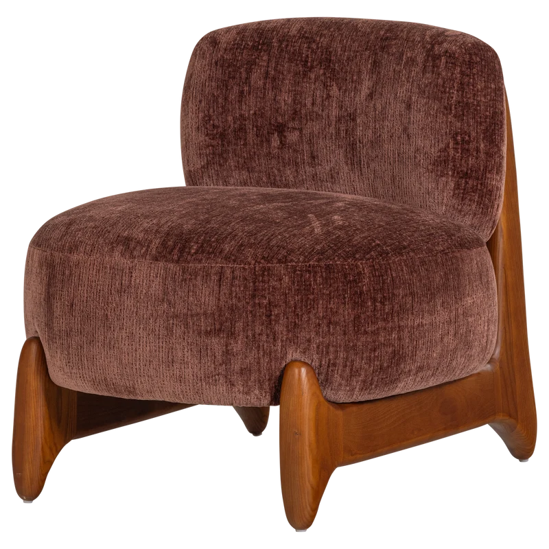 Runi fauteuil hout/velvet paars/bruin