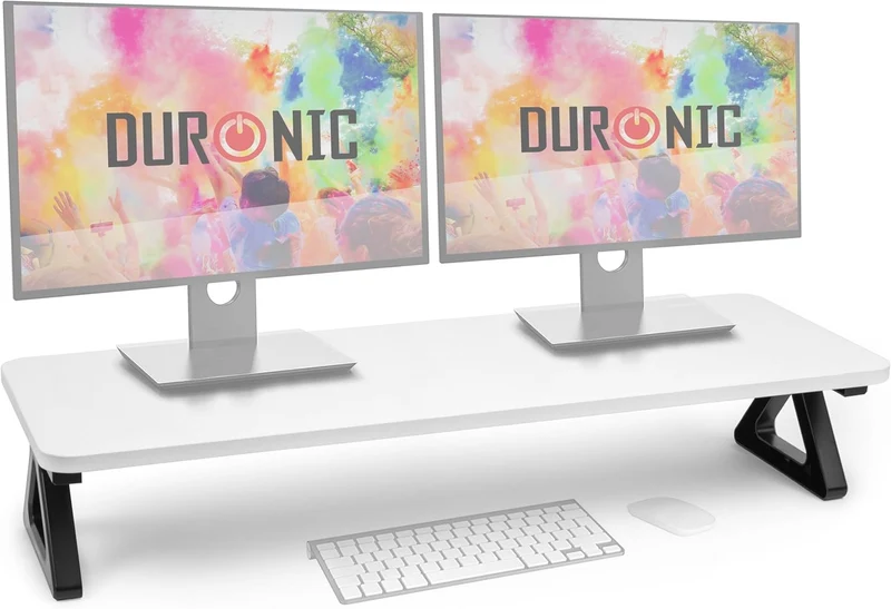 Duronic DM06-2 WE Support pour Deux moniteurs en MDF 82 x 30 cm Rehausseur d’écran d’Ordinateur Portable LCD LED TV pour 1 ou 2 écrans de 13,5cm Espace de Travail Ergonomique avec Rangement