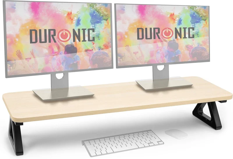 Duronic DM06-2 NL Support pour deux moniteurs en MDF 82 x 30 cm Rehausseur d’écran d’ordinateur portable LCD LED TV Pour 1 ou 2 écrans de 13,5cm Espace de travail ergonomique avec rangement