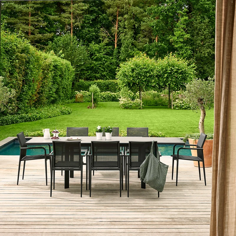 Table de jardin en aluminium et verre extensible gris 6/10 pers.