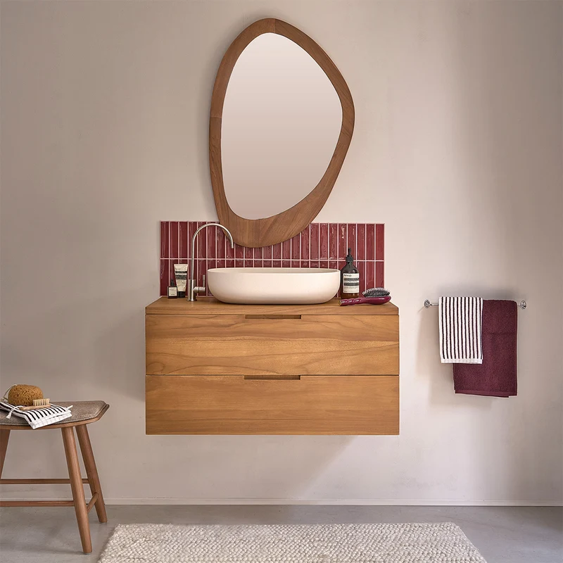 Meuble sous vasque en teck massif suspendu 80 cm