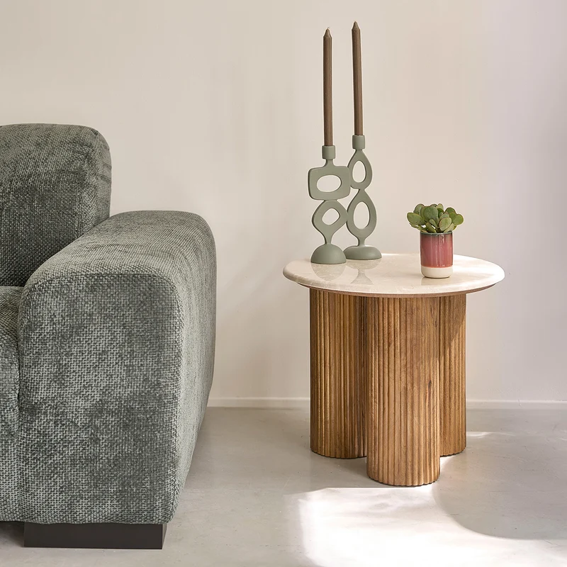 Table d'appoint en bois de manguier et marbre ronde