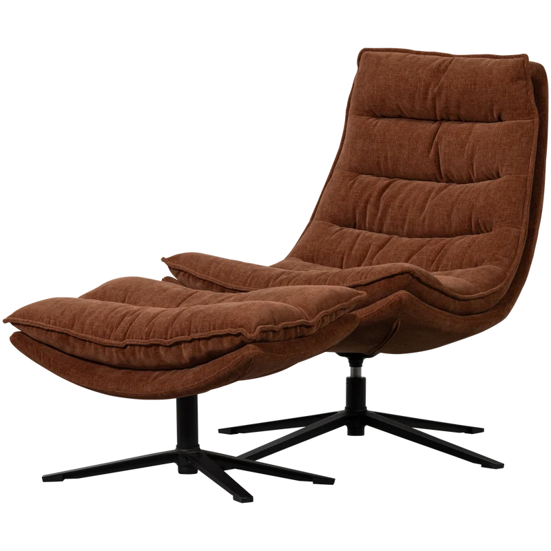 Kube draaifauteuil met hocker bruin