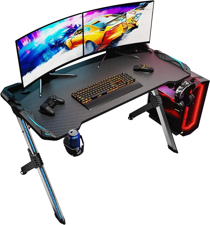 SIRHONA Bureau Gaming Table Ergonomique de Jeu Bureau d'ordinateur PC Gaming Table en Fibre