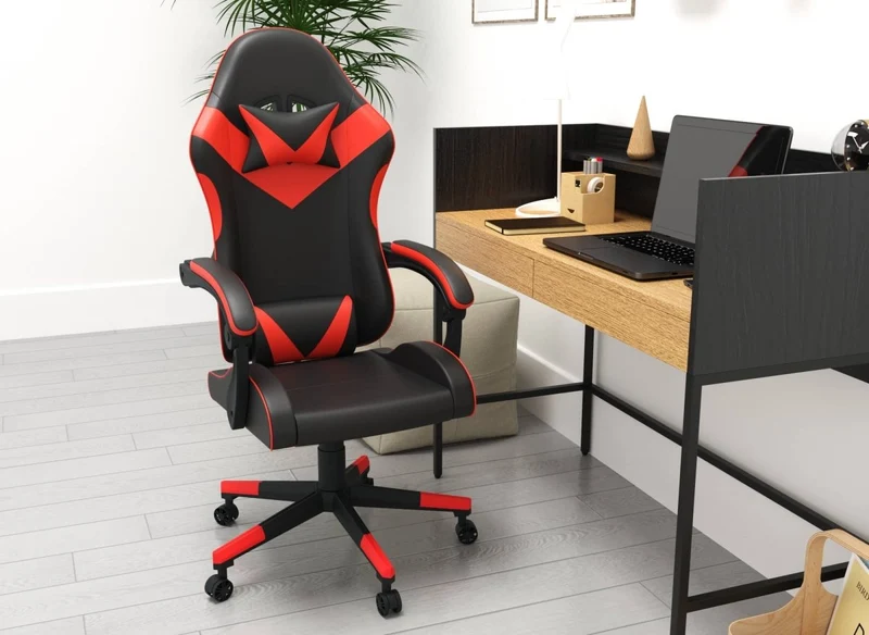 Fauteuil de bureau gaming en simili cuir noir et rouge PIXEL