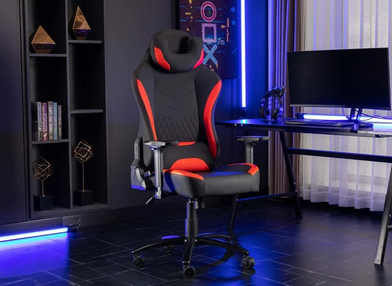 Fauteuil de bureau gaming en simili cuir noir et rouge EVALD