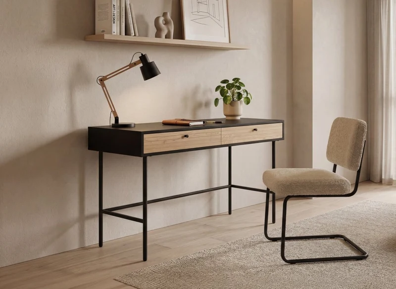 Bureau 2 tiroirs en bois et métal noir DARYL