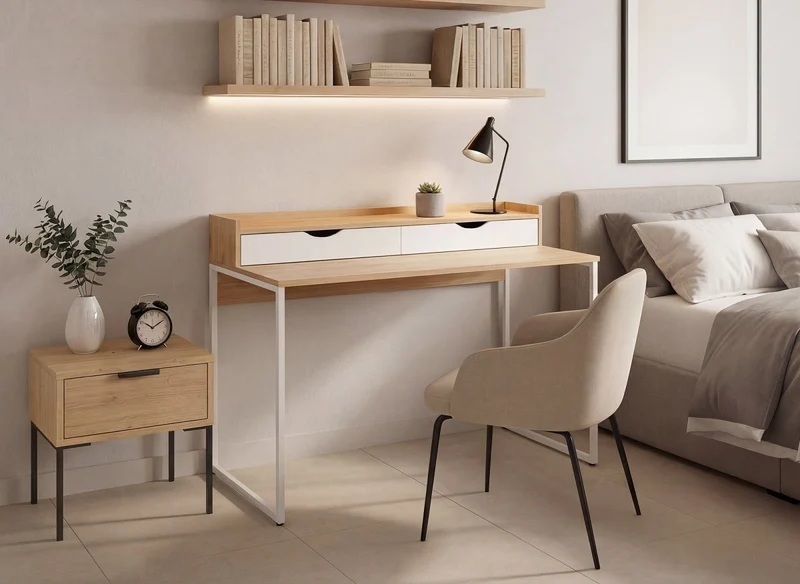 Bureau scandinave avec rangements en bois et métal NORBERT