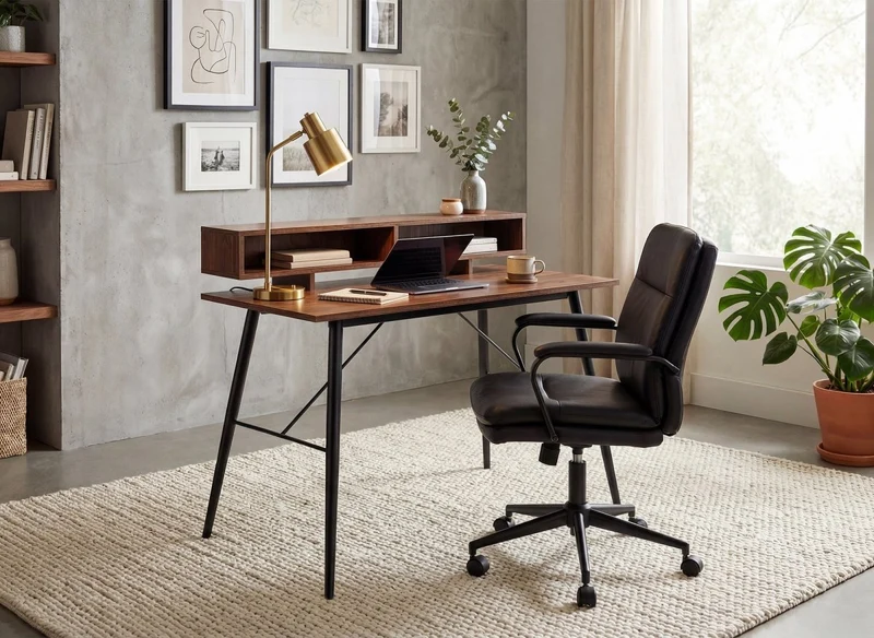 Bureau style industriel avec niches en bois et métal noir MARLINE