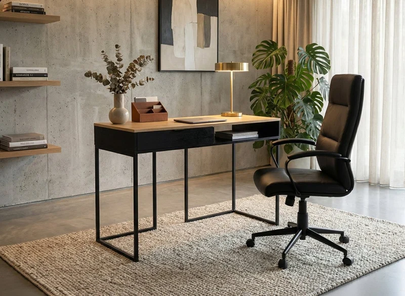 Bureau industriel avec tiroir et rangement en bois et métal COLETTE