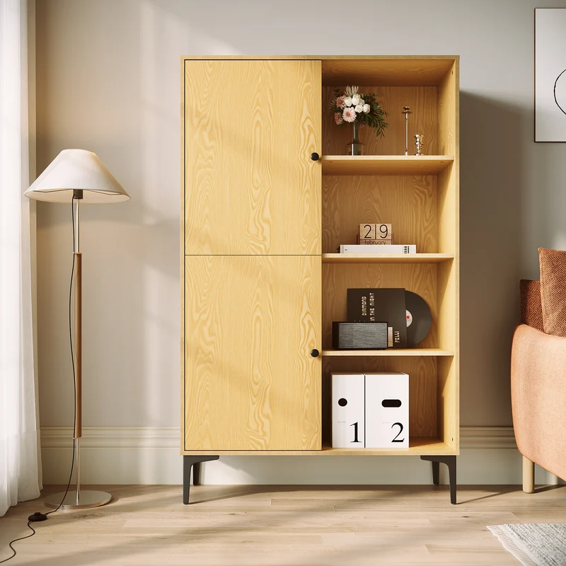 SIRHONA Vitrine de style moderne Semi-ouverte Bibliothèque à 8 compartiments salon Étagère de Rangement Meubles couleur bois 100x35x160 cm