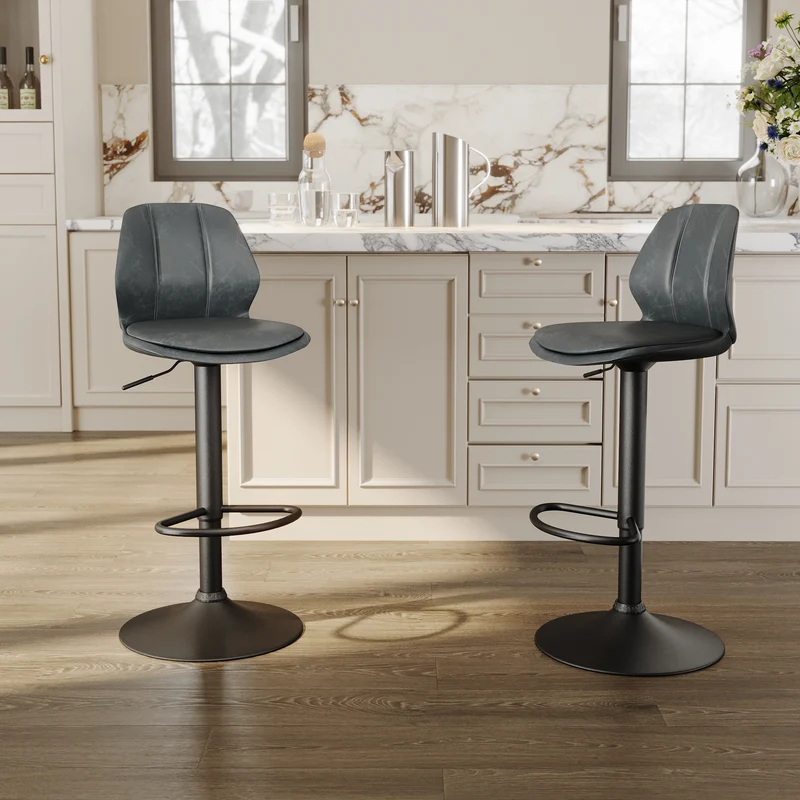 SIRHONA Lot de 2 Tabourets de Bar Chaise avec Dossier et Repose pieds Style modern Gris siège Noire base