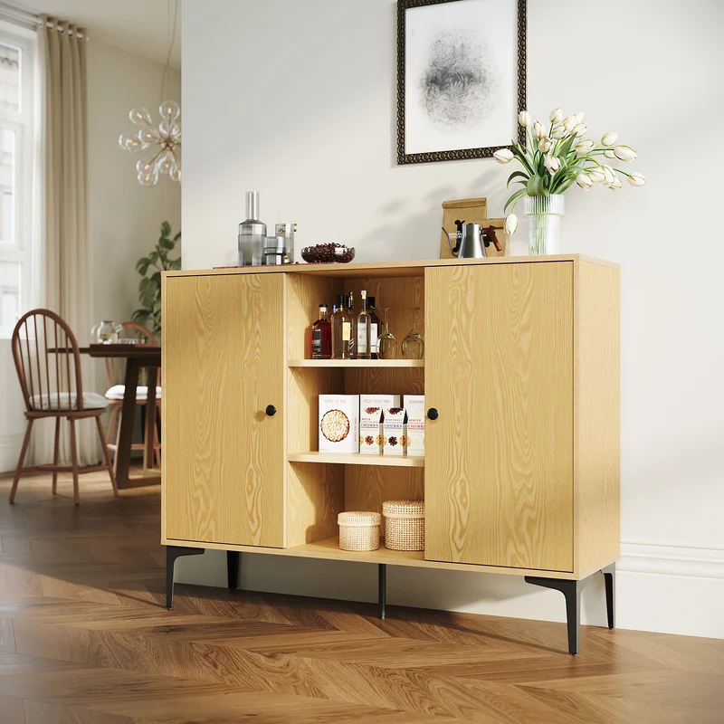 SIRHONA Buffet de salle à manger à 2 portes armoire de rangement Style moderne Meubles couleur bois, 120 x 35 x 93 cm
