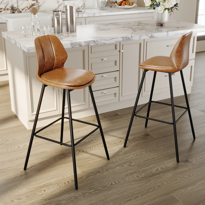 SIRHONA Lot de 2 Tabourets de Bar Chaise avec Dossier et Repose-pieds Style modern Marron siège Noire base