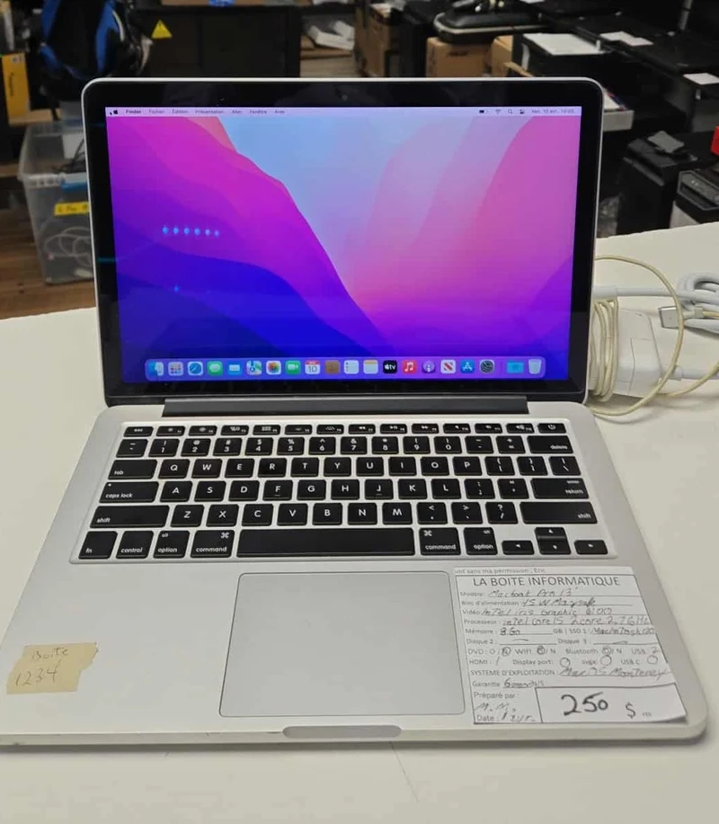 MacBook Pro 13 pouces Apple Intel Core i5 2.7GHz 8Go SSD macOS Monterey