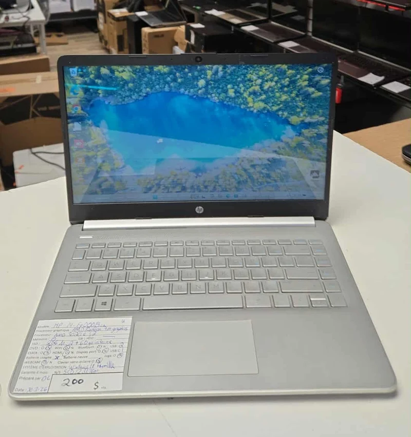 Laptop HP 14-fq0008ca AMD 3020e Go Ram SSD 256Go M.2 HDMI