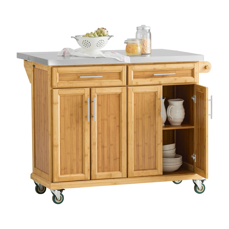 SoBuy FKW69-N Desserte de Cuisine à Roulettes, Plan de Travail INOX Extensible 46→71cm, 2 Tiroirs, Étagères Réglables, Charge 100 kg – 115x46x92 cm