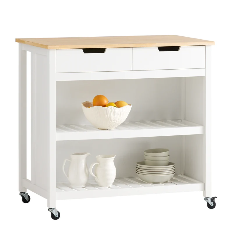 SoBuy FKW74-WN Desserte de Cuisine à Roulettes – Plan de Travail 100×60 cm, 2 Tiroirs, 2 Étagères, Charge 60 kg, Blanc