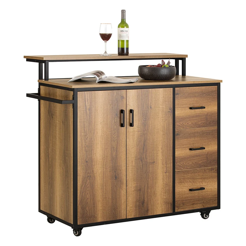 SoBuy KNL02-PF Îlot Central de Cuisine avec 2 Portes, 3 Tiroirs, 1 Porte et 1 Étagère, pour Cuisine et Salle à Manger, Rangement Optimisé – L113×P69×H106 cm