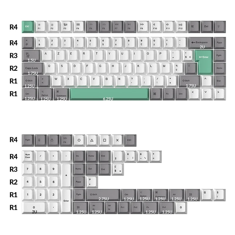 Keychron Keycaps Set PBT Dye-Sub White, Gray, Green