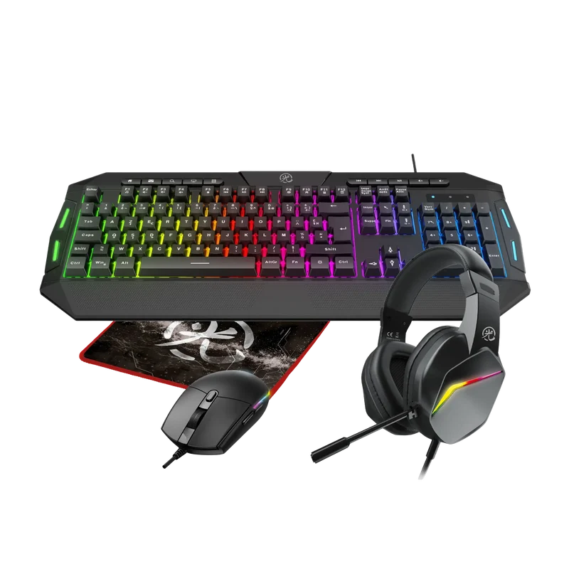 Pack RGB 4en1 pour PC : Clavier + Souris + Tapis de souris + Casque