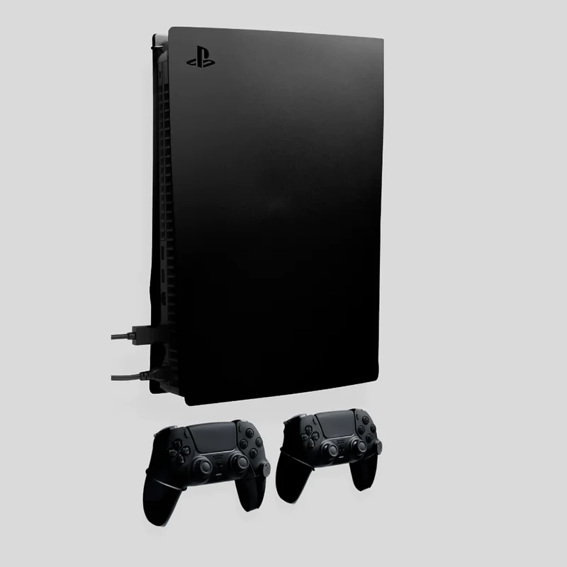 FLOATING GRIP Wall Mount Deluxe PS5 + 2 Controllers Black + LEDs and Cover