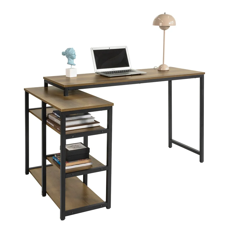 SoBuy FWT82-N Bureau en Forme de L, Table Informatique Bureau d’Angle, Table d'ordinateur avec étagères