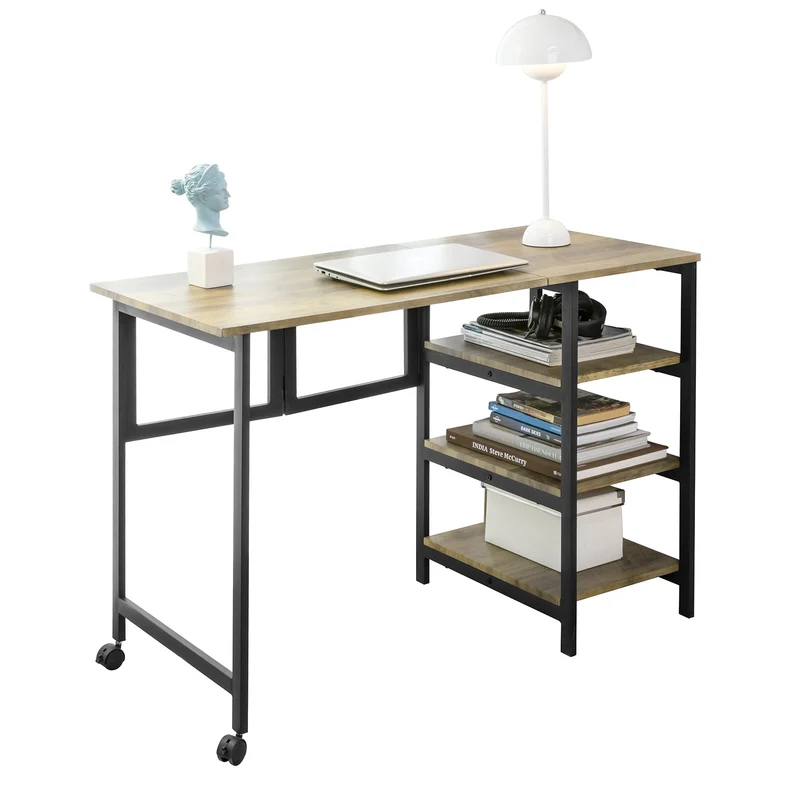 SoBuy FWT85-F Bureau Informatique Pliant Table de Bureau avec Étagère à 3 Niveaux Travail Pliable