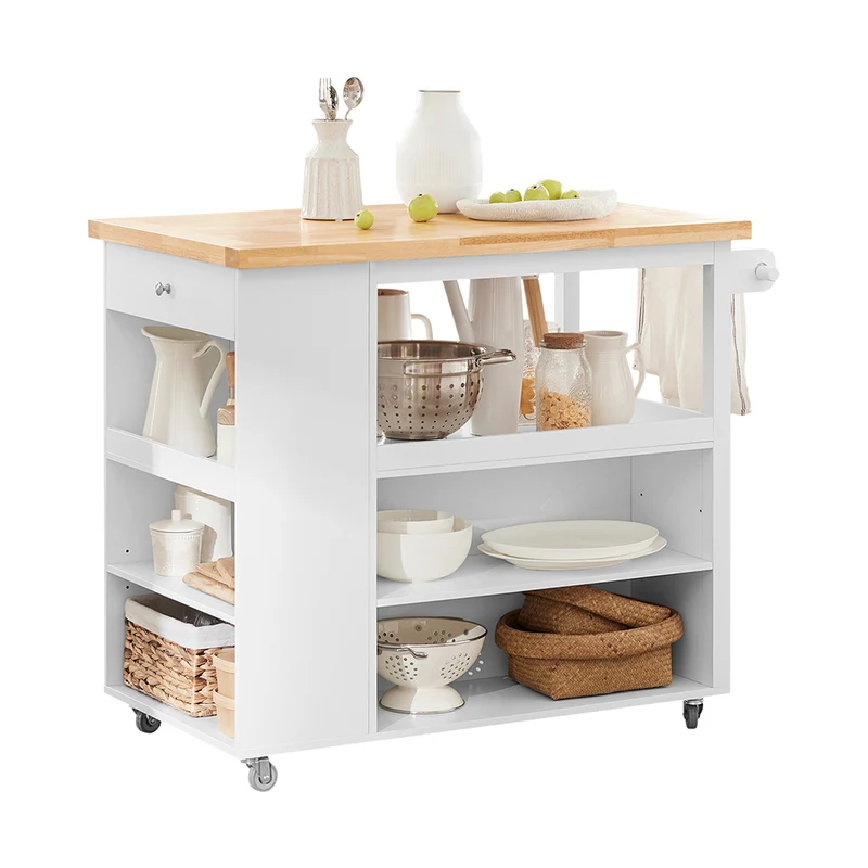 SoBuy FKW97-WN Desserte Cuisine avec Roulettes, Usage Polyvalent, Mobile, pour Cuisine et Salle à Manger, Rangement Optimisé – L108×P60×H90 cm, Blanc et Naturel