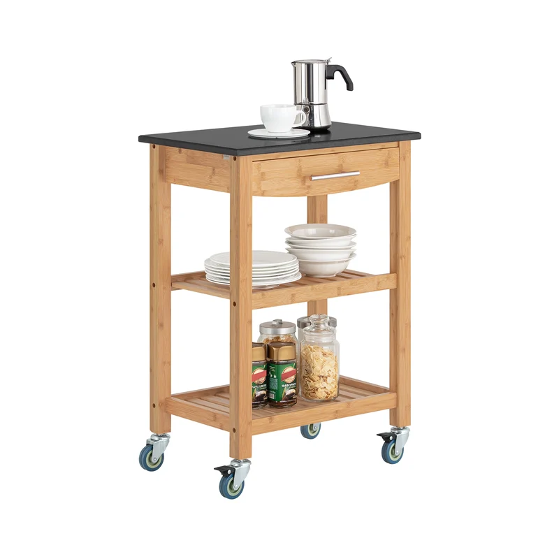 SoBuy FKW28-SCH Desserte Cuisine avec Roulettes et Étagère, Mobile, pour Cuisine et Salle à Manger, Rangement Optimisé, Pratique – L58×P40×H85 cm, Bambou, Noir