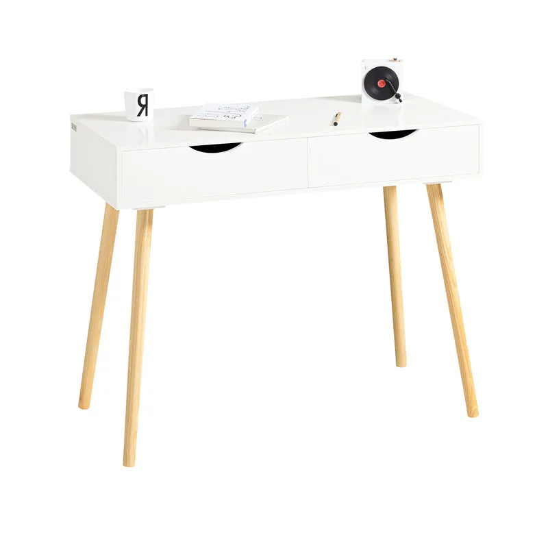 SoBuy FWT40-WN Table Bureau avec 2 Tiroirs Petit Bureau avec Rangement Desk Multifonctionnel pour Ordinateur et Chambre Blanc Naturel 90x45x77cm