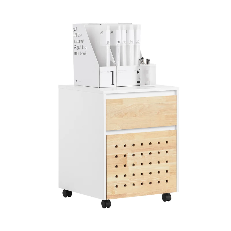 SoBuy ASK06-WN Caisson de Bureau à Roulettes, Organiseur Bureau Bureau, Caisson de Rangement Bureau avec Tiroirs