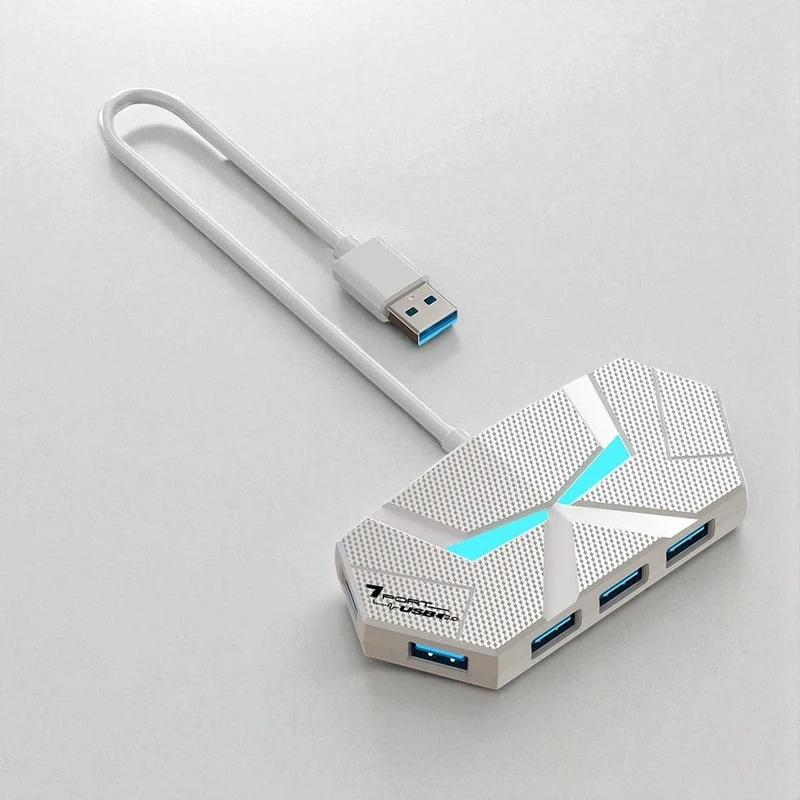 Hub USB 7 Ports 3.0 au Design Hexagonal Futuriste – Éclairage LED RGB & Alimentation Type-C