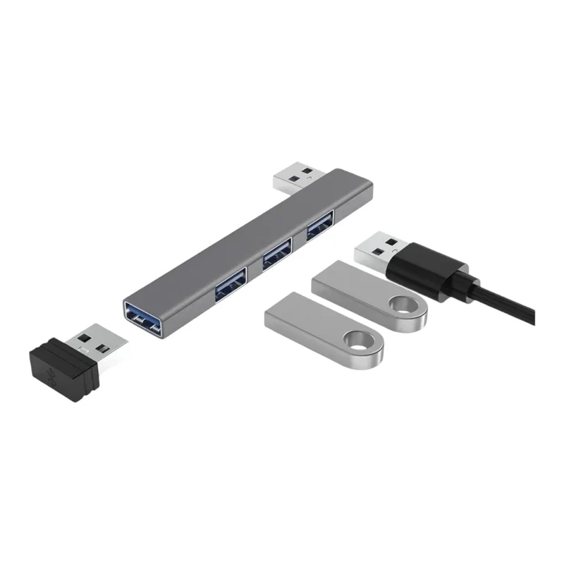Hub USB 4-en-1 en Aluminium - Extension Clip pour PC Portable (USB & USB-C)