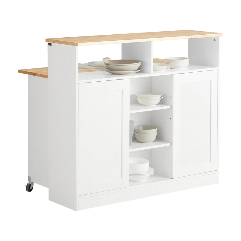 SoBuy FSB36-WN Buffet de Rangement avec Portes Coulissantes et Plan de Travail Extensible, Armoire de Cuisine, Meuble Multifonction 110×66×97 cm