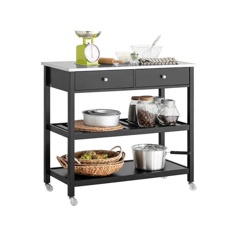 SoBuy FKW47-SCH Desserte roulante Chariot de cuisine de 2 étages avec grand plan de travail