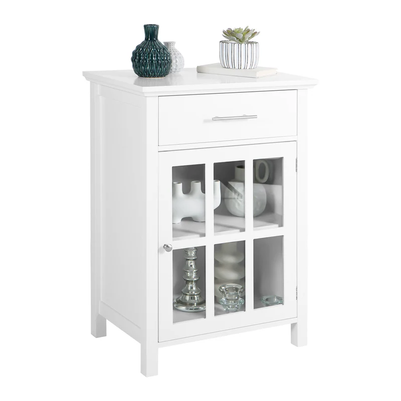 SoBuy FSB31-W Armoire de Rangement Buffet Commode Placard Meuble de Rangement Multi-rangements avec 1 Tiroir et 1 Porte Vitrée