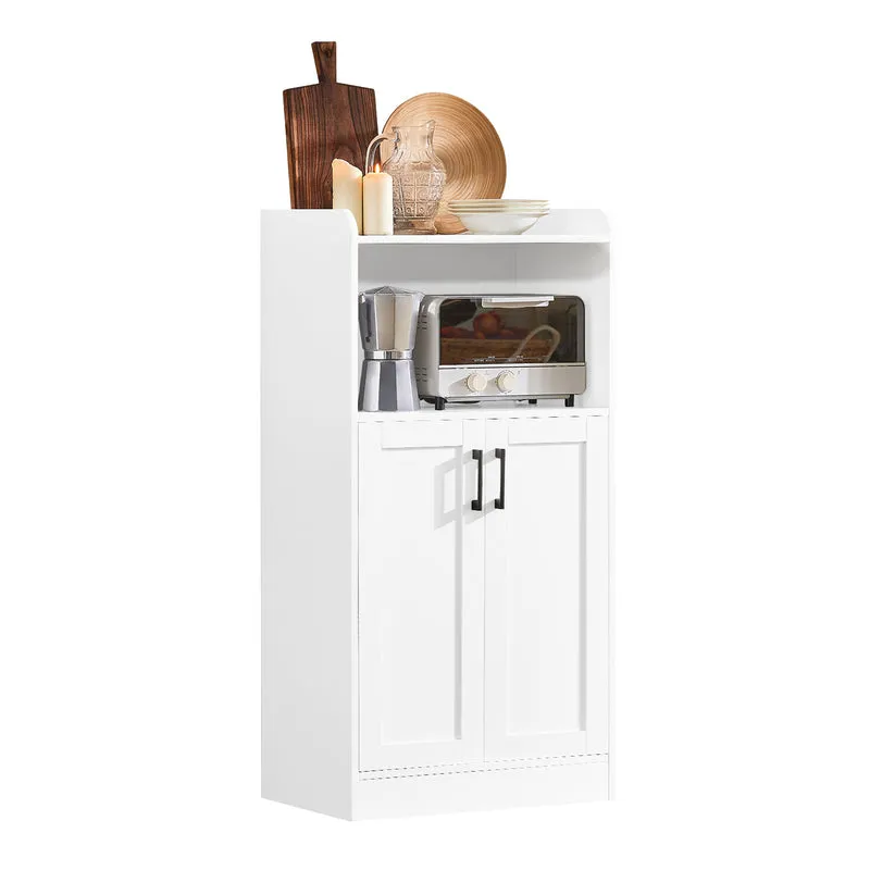 SoBuy FSB47-W Buffet Meuble de Rangement Micro-Ondes Commode Armoire à Micro-Ondes Placard 2 Portes, 1 Compartiment Ouvert avec Passe-câble, 60x40x120cm, Blanc