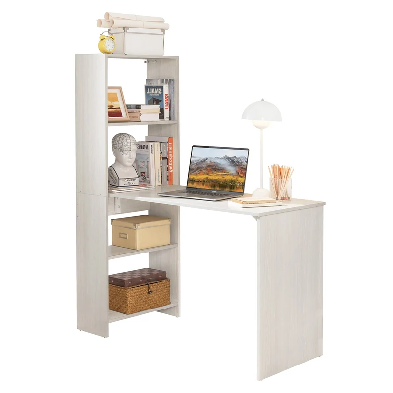 SoBuy FWT89-HG Bureau Informatique Table d’étude Bureau d'Ordinateur avec Grand Plan de Travail et 4 Etagères