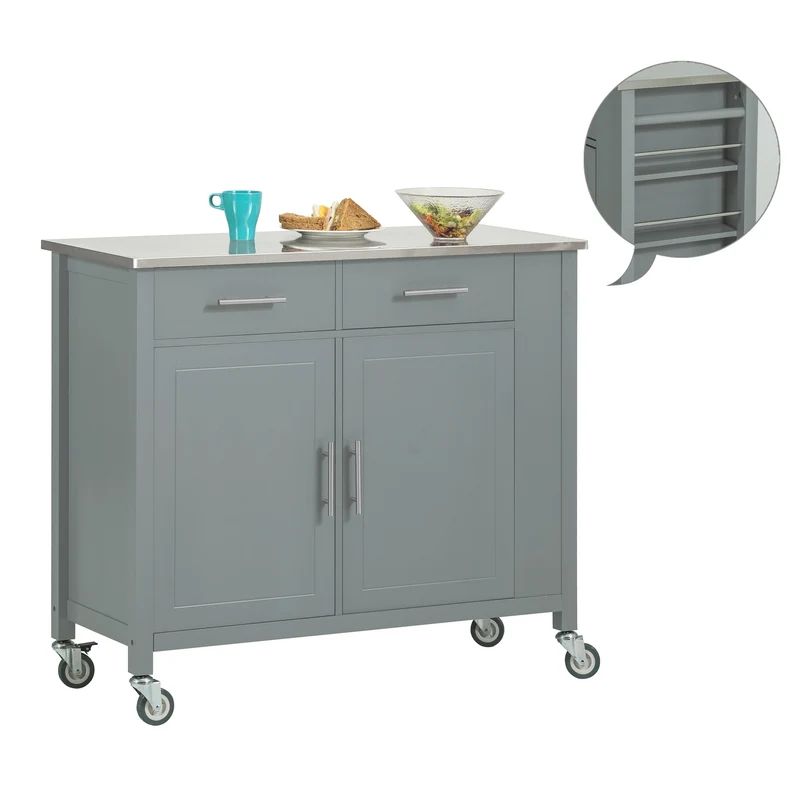 SoBuy FKW108-HG Desserte Roulante Chariot de Cuisine à roulettes avec Etagère Latérale, Portes et Tiroirs en Acier INOX