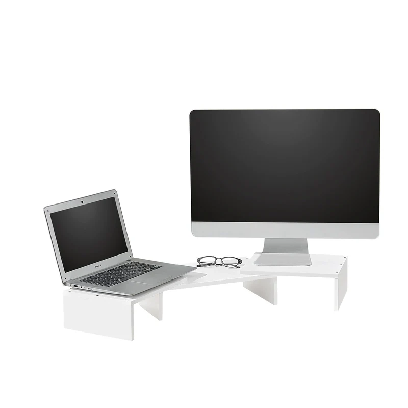 SoBuy BBF08-W Support de Moniteur Écran Extensible, Réhausseur d'écran Ergonomique pour 2 moniteurs