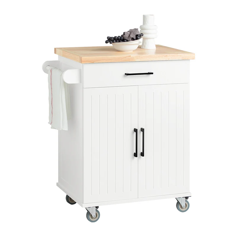 SoBuy FKW119-WN Desserte Cuisine avec Roulettes, Mobile, pour Cuisine et Salle à Manger, Rangement Optimisé – L74×P46×H91 cm, Bois d’Hévéa, Blanc et Naturel
