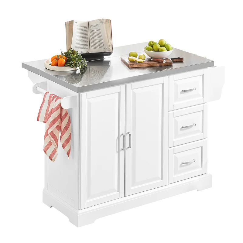 SoBuy FKW41-ST Desserte Cuisine avec Roulettes, Plan de Travail Extensible, 2 Tiroirs et Étagères Réglables, Mobile, Rangement Optimisé – L130×P46(+25)×H91 cm